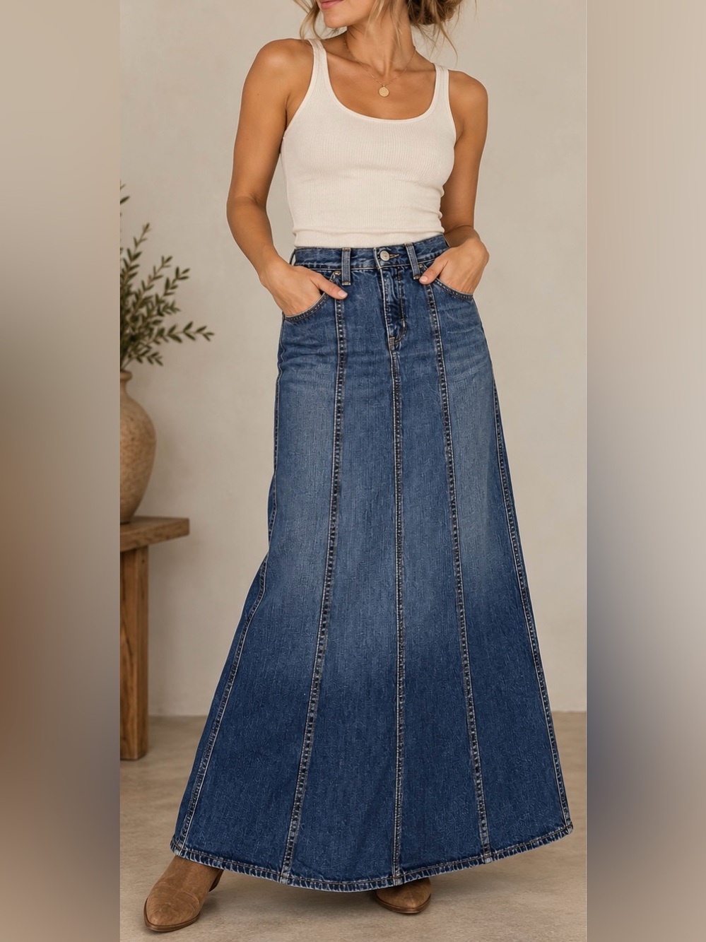 GAP Vintage Denim Maxi Skirt SZ 6 Paneled A-Line Long Jean Skirt Y2K Utility